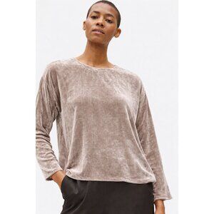 Eileen Fisher Briar Velvet Round Neck Box Top Taupe Size Large NWT
